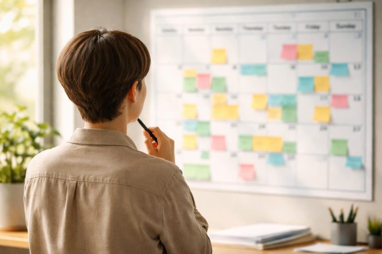 personne-bureau-calendrier-mur