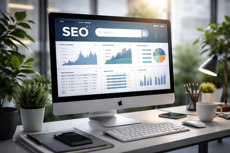 ecran-ordinateur-graphique-seo-bureau-moderne
